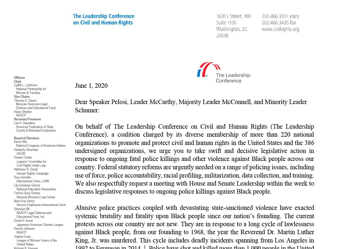 Letter to House and Senate Leadership on Federal Policing Priorities