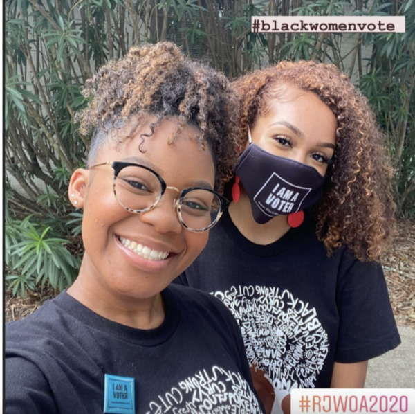 Amaya Ronczyk And Kalaya Sibley Suited Up In Their I AM A VOTER Swag And, Sharing Why They’re Voters With Their Social Media Networks.