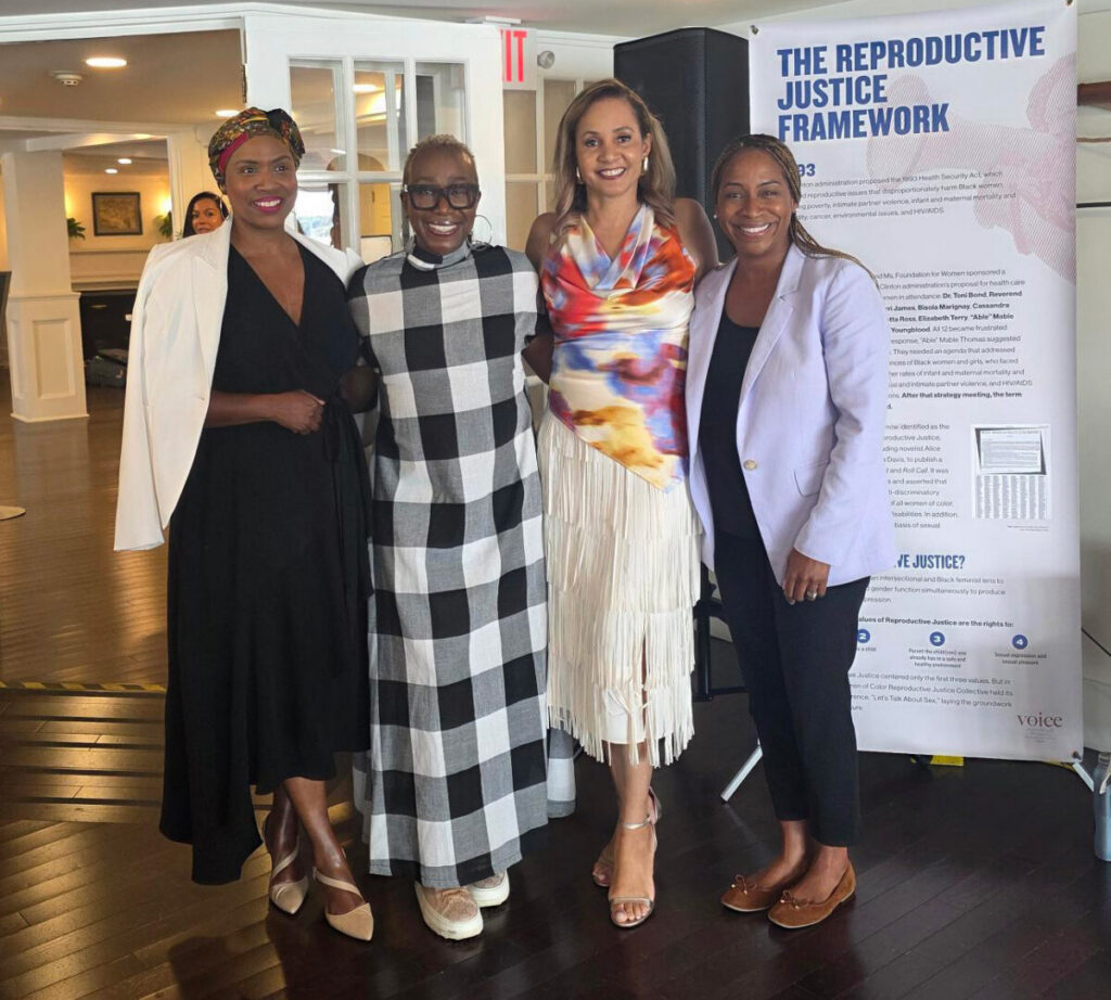 L–R: Rep. Ayanna Pressley, Joy-Ann Reid, Dr. Regina Davis Moss, U.S. and Massachusetts Attorney General Andrea Joy Campbell at In Our Own Voice’s third annual Building Reproductive Justice Power Brunch on Martha’s Vineyard